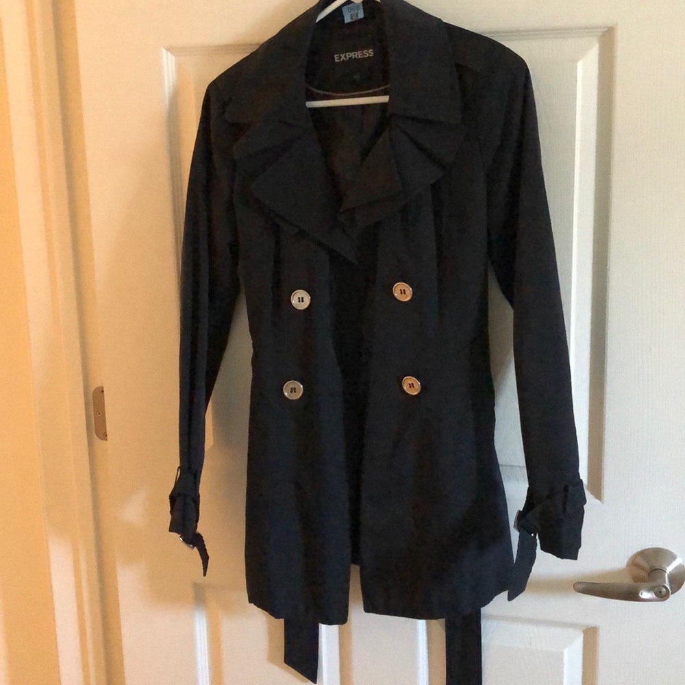 Black belted jacket with silver buttons